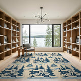 Navy Cabin Evergreen Winter Forest Rug