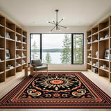 Bold Geometric Sunburst Black Area Rug