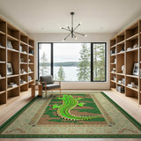 Vibrant Green Gecko Persian Area Rug