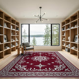 Ornate Red Persian Area Rug with White Floral Motifs