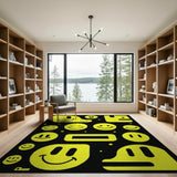 Kids Cartoon Yellow Playful Yellow Smiley Faces Area Rug