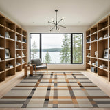 Modern Plaid Check Area Rug in Brown Neutral Tones