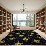Cosmic Yellow Cartoon Cats Area Rug