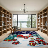 Festive Santa Gifts Snowy Cabin Kids Cartoon Rug