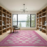 Vibrant Pink Scalloped Persian Area Rug