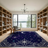 Ornate Navy Celestial Moon Snowflake Rug