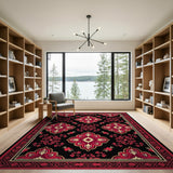 Red Traditional Persian Red Floral Medallion Persian Area Rug