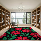 Floral Vintage Vibrant Red Hibiscus Floral Area Rug
