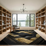 Black Gold Abstract Mountain Wave Rug