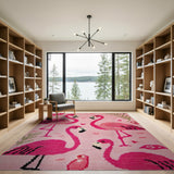 Whimsical Pink Flamingo Shag Area Rug