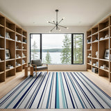 Navy Teal Vertical Striped Area Rug