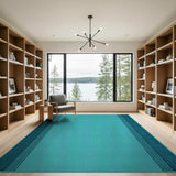 Teal Woven Area Rug with Navy Striped Borders