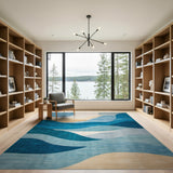 Teal Blue Abstract Wave Landscape Rug