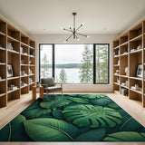 Boho Chic Lush Overlapping Monstera Leaves Area Rug
