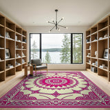 Ornate Pink Mandala Cream Area Rug