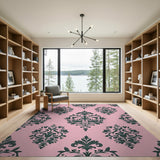 Elegant Pink Damask Floral Area Rug