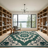 Ornate Emerald Green Persian Medallion Area Rug