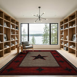 Southwestern Black Star Area Rug Red Border Gray