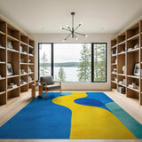Modern Blue Teal Geometric Wave Area Rug