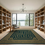 Geometric Modern Gold and Silver Gold Maze Labyrinth Geometric Area Rug