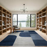 Navy Blue Curved Geometric Area Rug