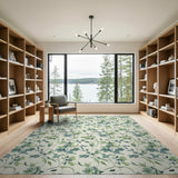 Green Floral Leaves Vintage Area Rug