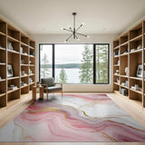 Pink Gold Marble Swirl Abstract Area Rug