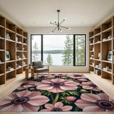 Vintage Pink Anemone Floral Area Rug
