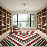Bold Red Green Geometric Southwestern Area Rug