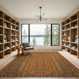 Red Vibrant Red Geometric Tribal Area Rug
