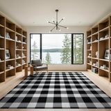 Distressed Black White Gingham Checkered Rug