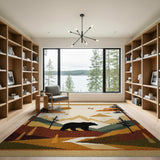 ODIKA Washable Mountain Bear Area Rug - Rustic Cabin Style Low Pile Non-Slip Floor Mat