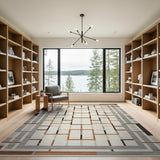 Grey Modern Geometric Grid Grey Area Rug
