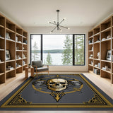 Ornate Gold Triple Skull Gothic Area Rug