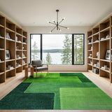 Green Lush Green Geometric Block Area Rug