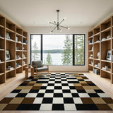 Brown Tan Checkerboard Geometric Area Rug