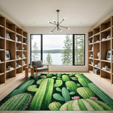 Vibrant Green Cactus Cluster Rug with Pink Blooms
