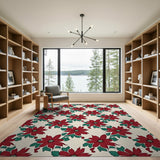 Festive Red Poinsettia Floral Floral Vintage Area Rug