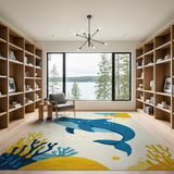 Multi-color and Patterns Playful Blue Whale Ocean Kids Area Rug