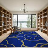 Blue and Teal Navy Blue Gold Swirl Abstract Area Rug