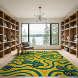 Teal Dump Trucks Wavy Yellow Kids Rug