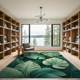 Lush Monstera Leaves Green Coastal Beach Area Rug
