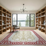 Ornate Red Border Gold Intricate Pattern Area Rug