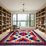 Bold Red Navy Geometric Southwestern Rug