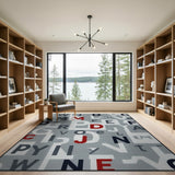 Modern Grey Alphabet Typography Area Rug
