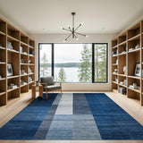 Modern Blue Grey Striped Geometric Area Rug