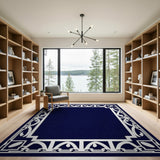 Navy Intricate White Border Area Rug