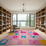 Playful Pink Alphabet Animals Kids Rug