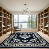 Elegant Ornate Black White Floral Area Rug