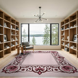Pink Ornate Floral Border Rug
